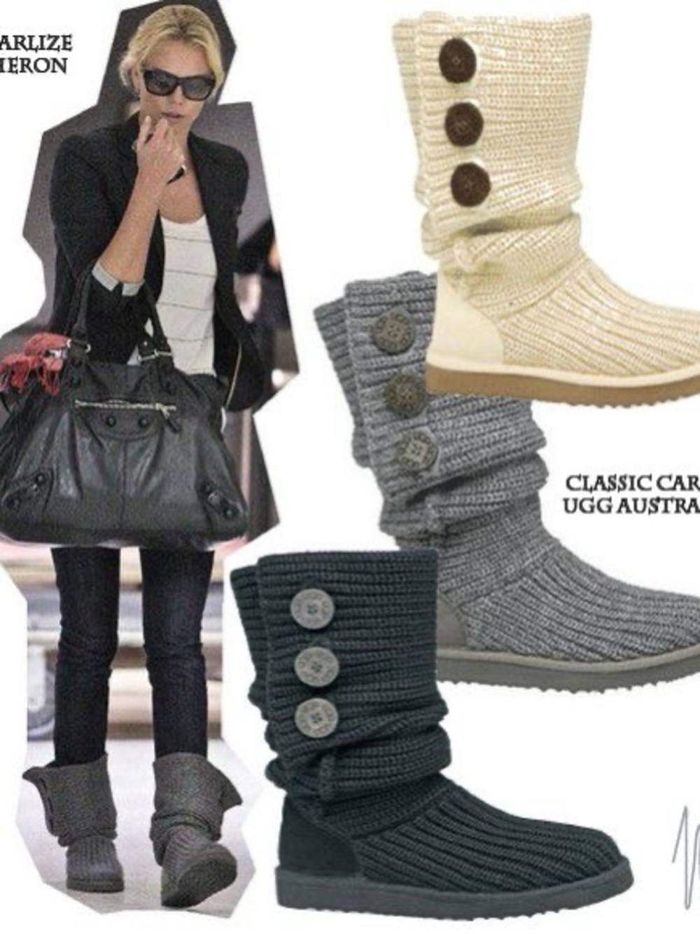 UGG Brown and Cream Striped Knit Tall Winter Boots